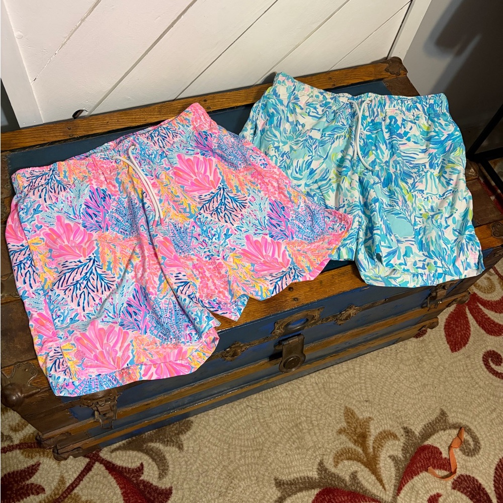 Lilly Pulitzer Pink and Blue Men's Swim Trunks